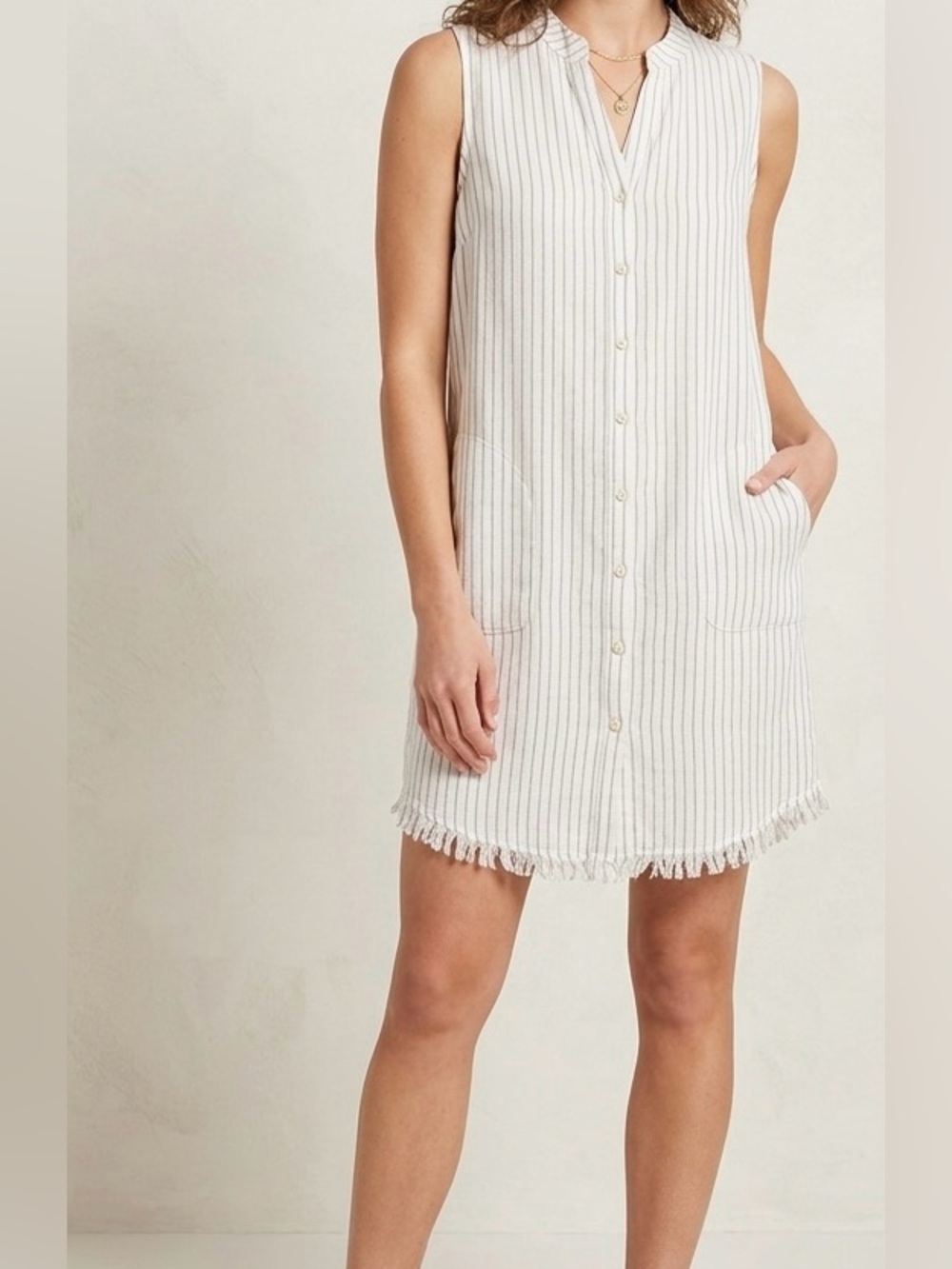 Cynthia Rowley Women’s Linen Blend Sleeveless Striped Dress Sz XL Button Front